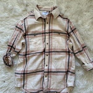 Old Navy Men's Casual Plaid Shirt - Cream and Brown